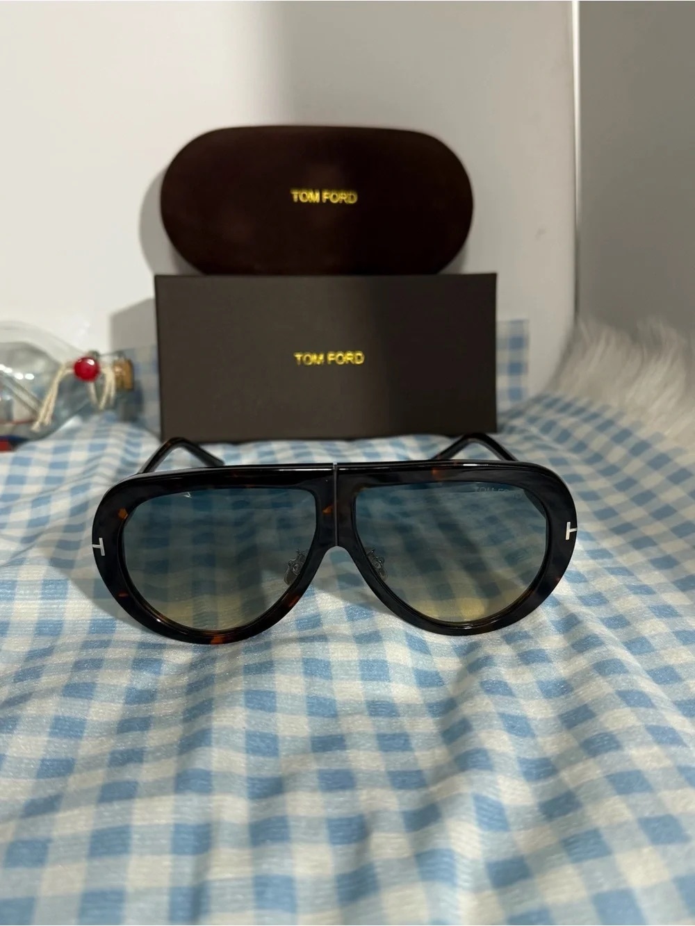 Tom Ford Men’s Tortoiseshell Aviator Sunglasses - Brown/Blue Lens